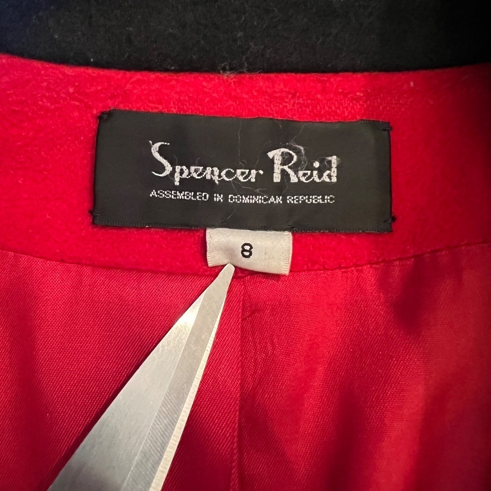 Women's Vintage Spencer Reid Wool Blend Coat, Cream, Red & Black, Size 8 - Picture 9 of 14